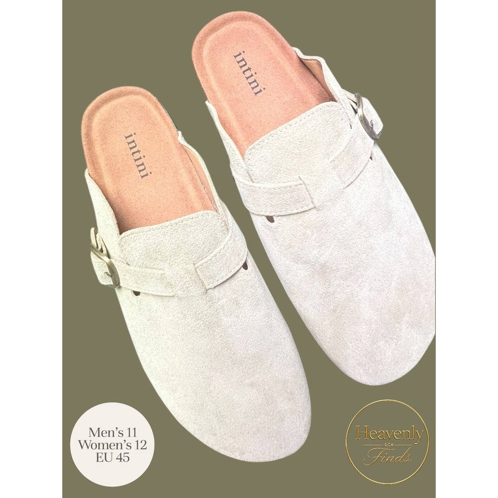 Intini Genuine Suede Clogs Mens Size 11 Women's 12 EU 45 Tan Cork Footbed New
